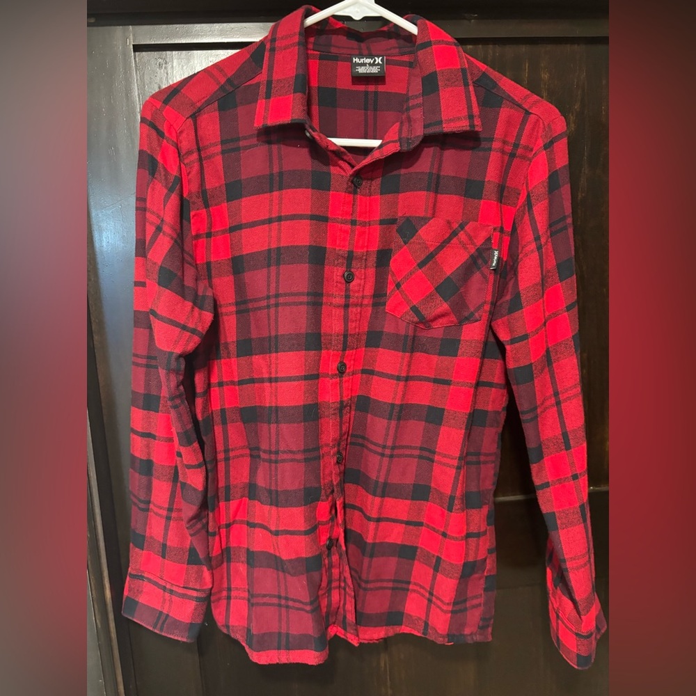 Hurley Red and Black Checkered Teen Flannel